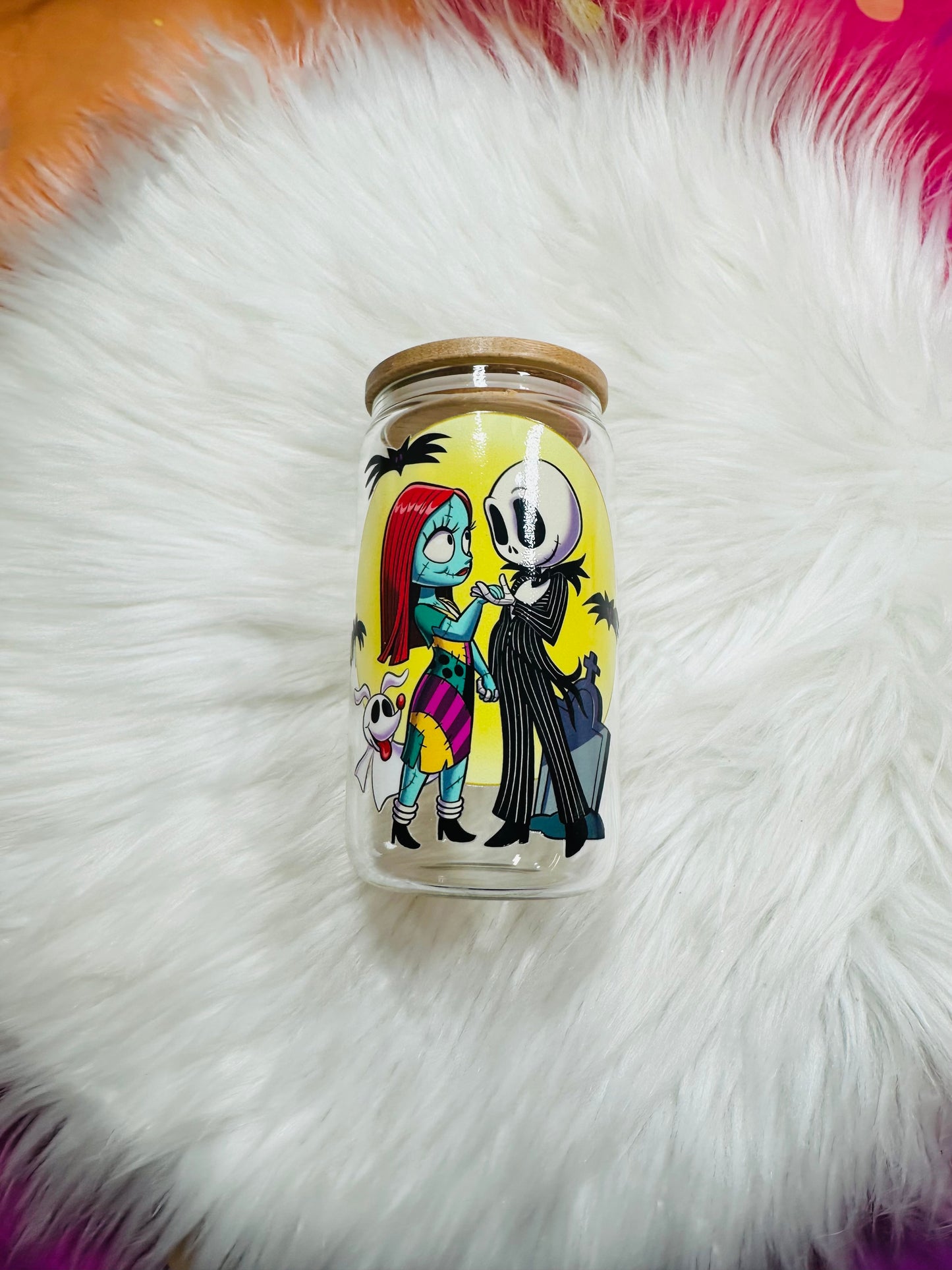 12oz Glass Cup - Jack and Sally