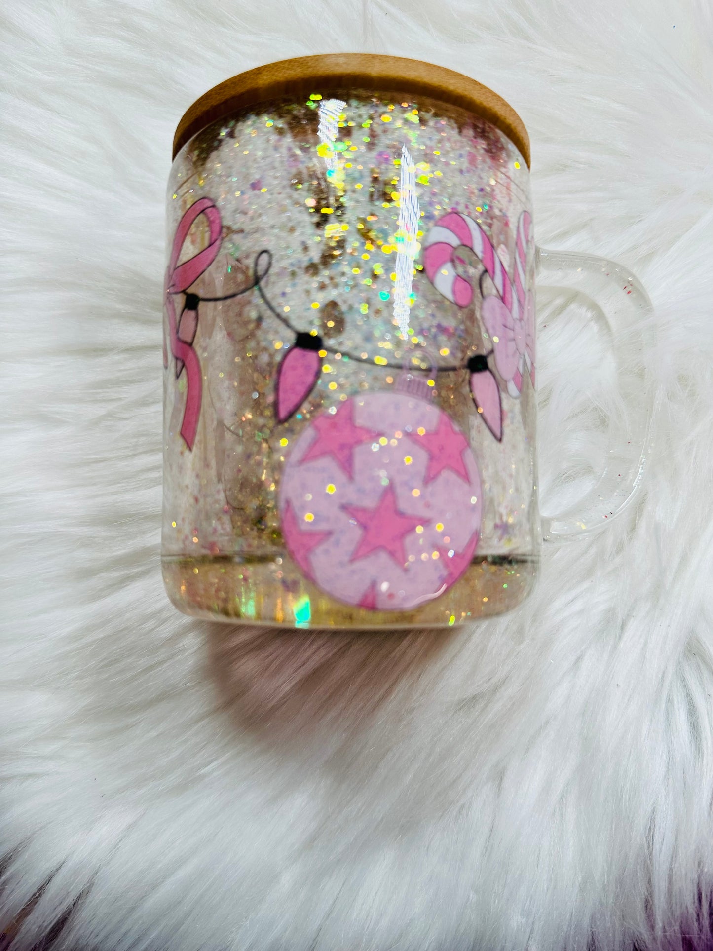 9oz Glass Snow-globe Mug - Pink Christmas