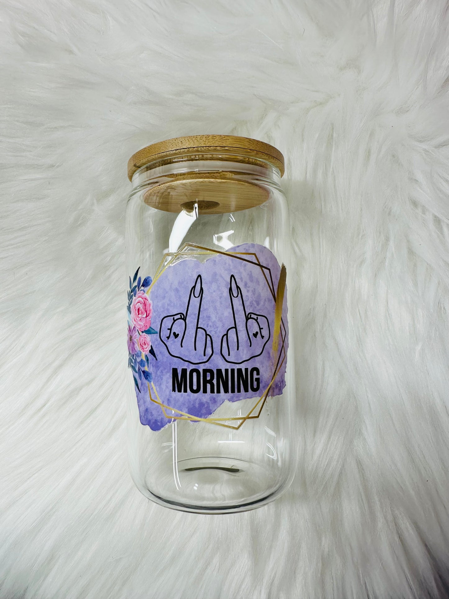 12oz Glass Cup - middle finger