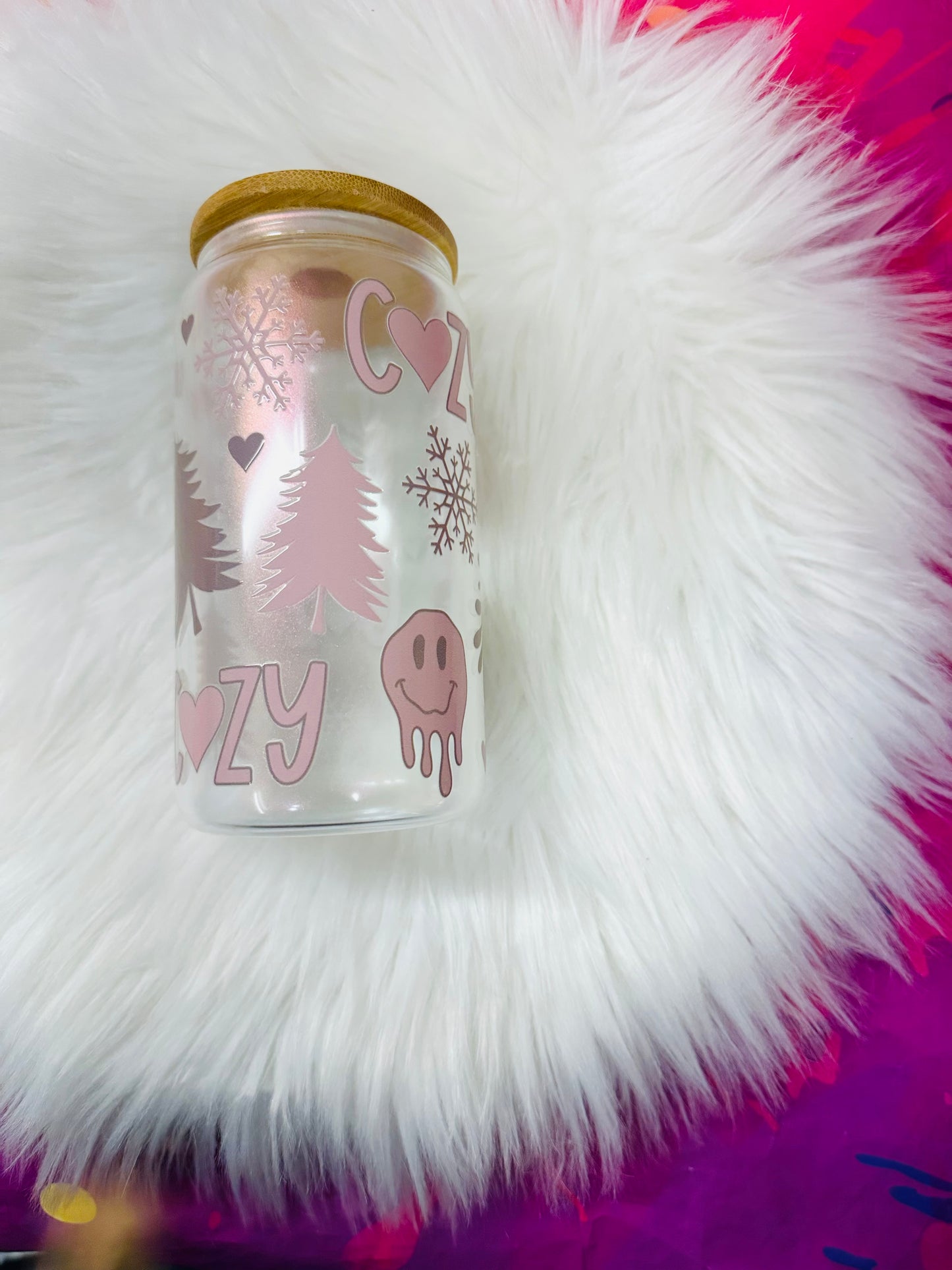 16oz Glass Cup - cozy winter