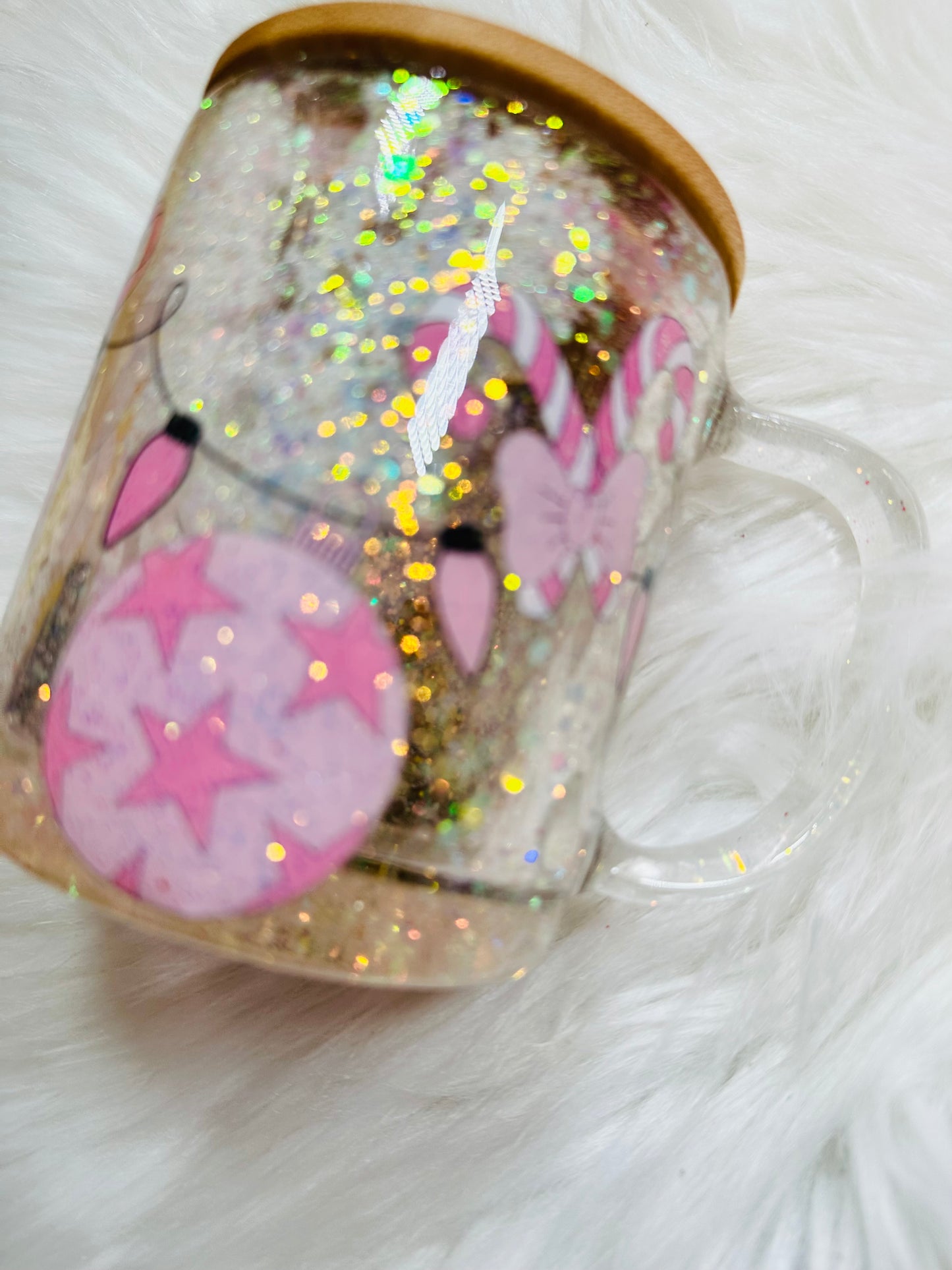 9oz Glass Snow-globe Mug - Pink Christmas