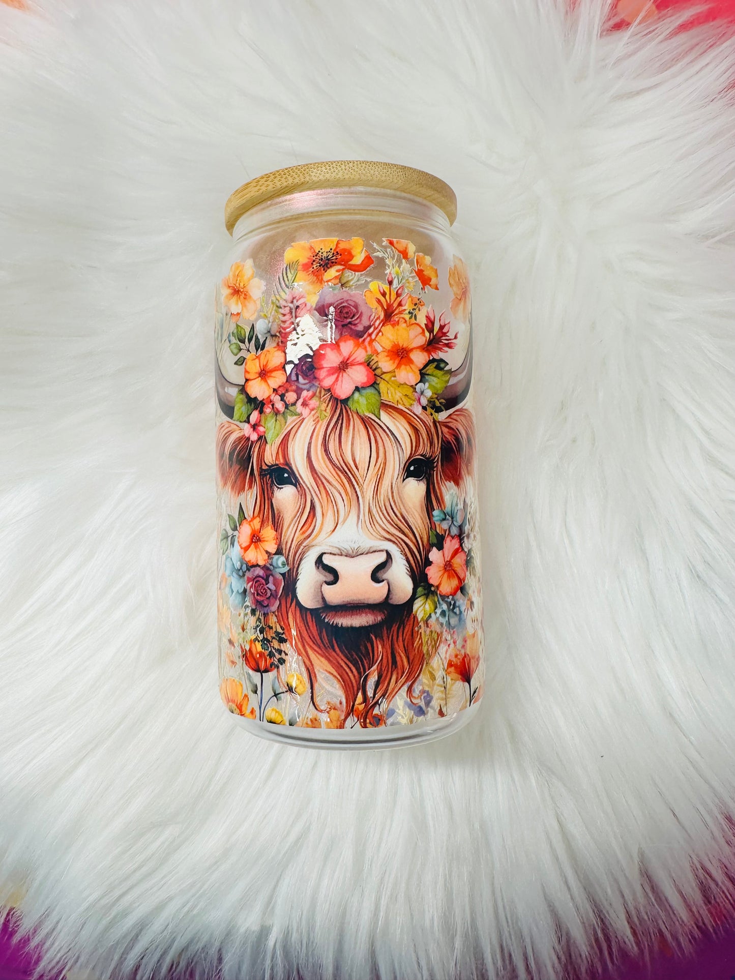 16oz Glass Cup - cow