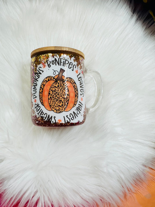 9oz Glass Snowglobe mug Fall Vibes