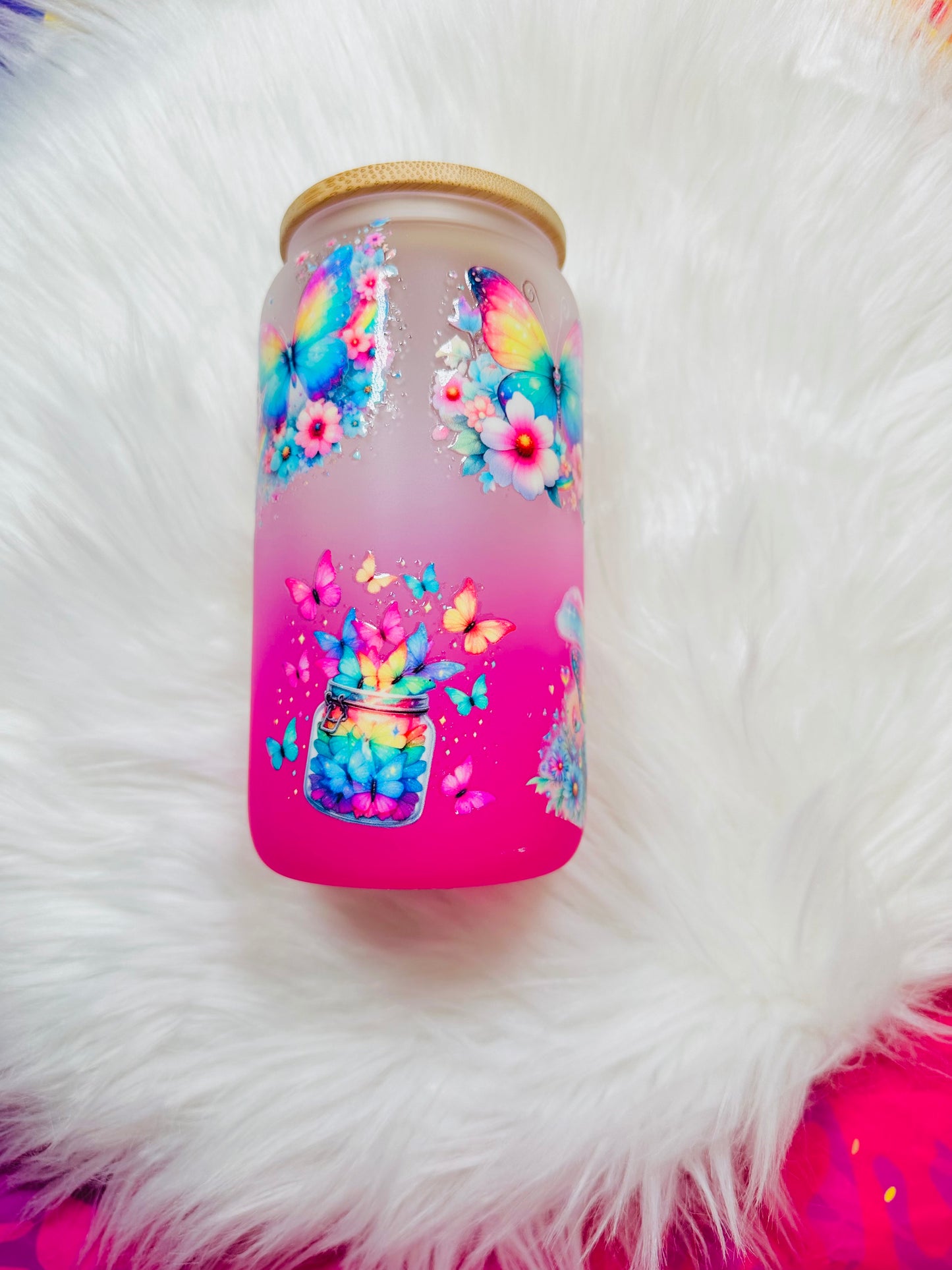 16oz Glass Can - butterfly