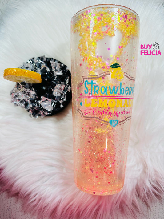 24oz Acrylic Strawberry Lemonade Snowglobe with ice topper