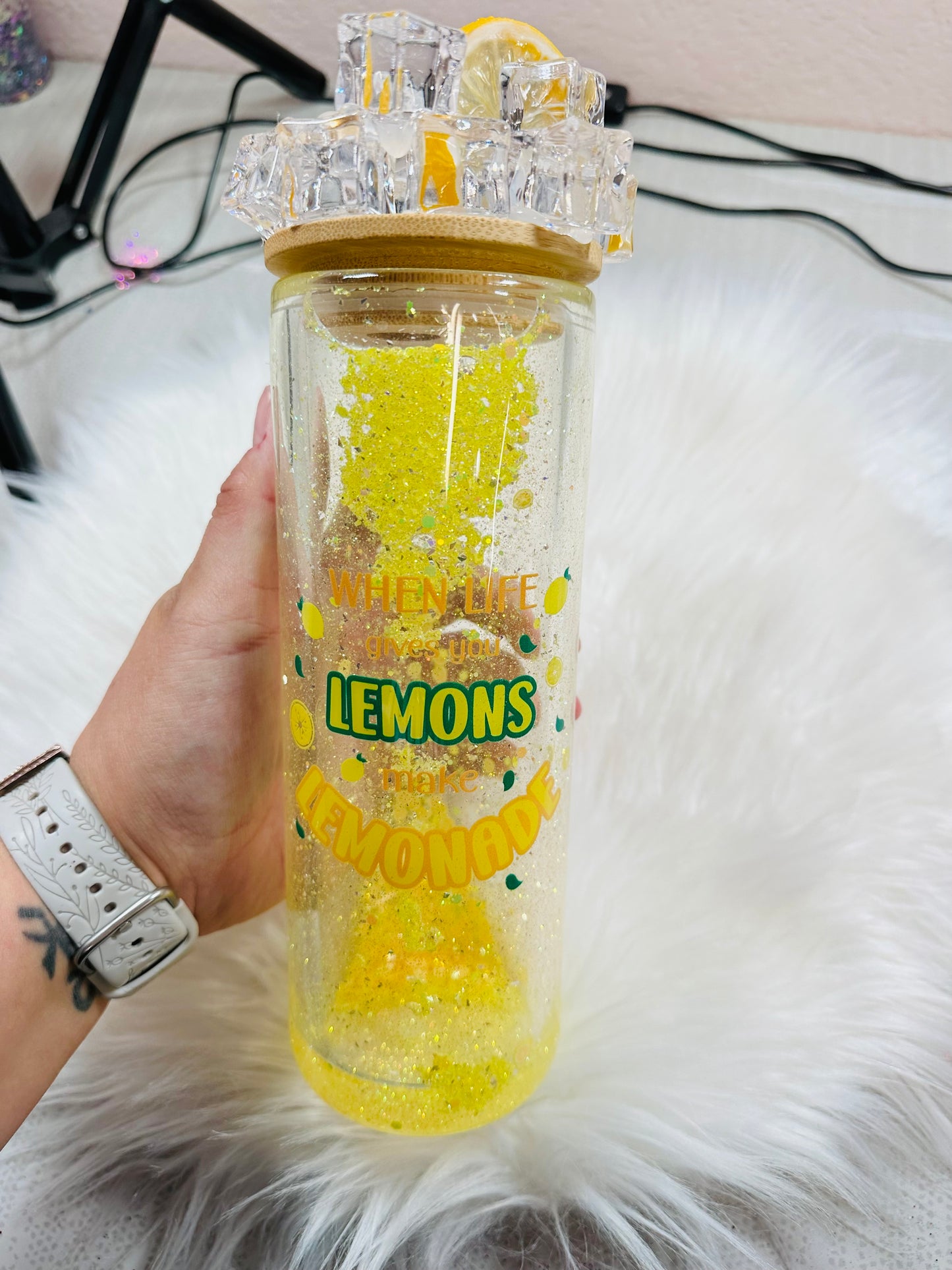 20oz Glass Snow globe Lemonade with topper