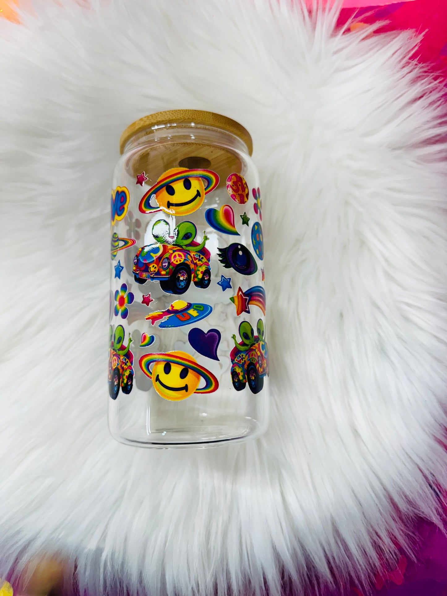 16oz Glass Cup - Lisa Frank