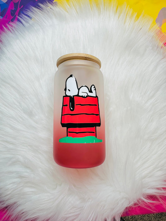 16oz Glass Can- snoopy