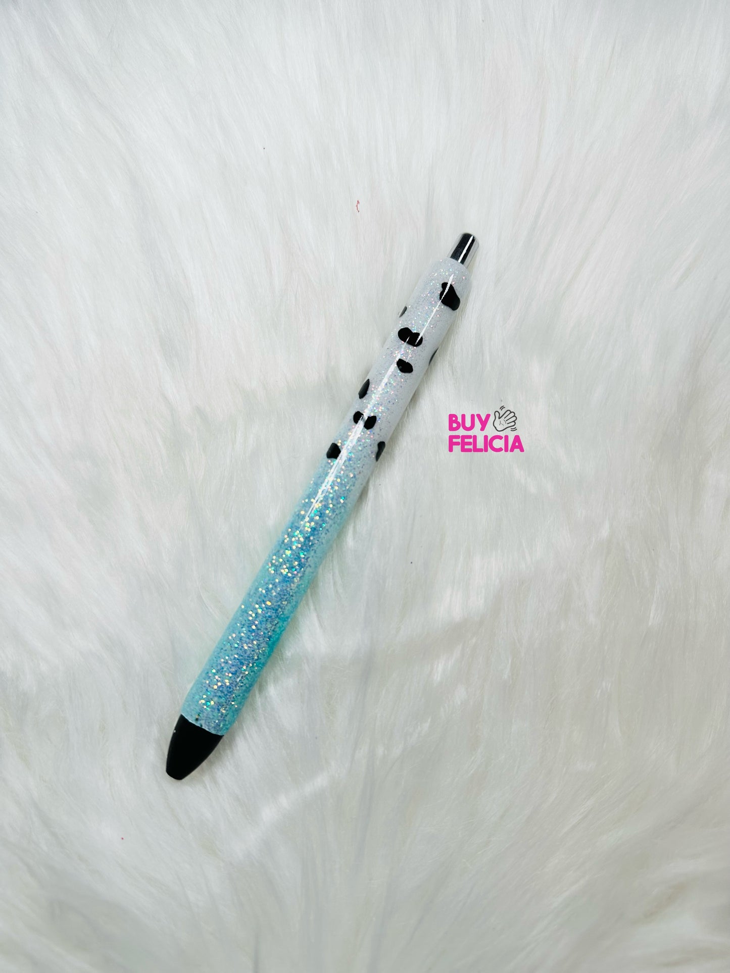 Teal Cow Print Pen