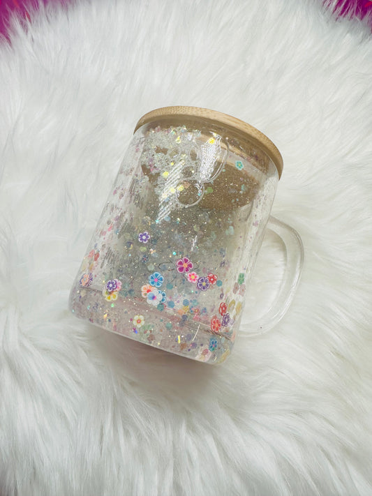 9oz Glitter Globe Mug - Flowers