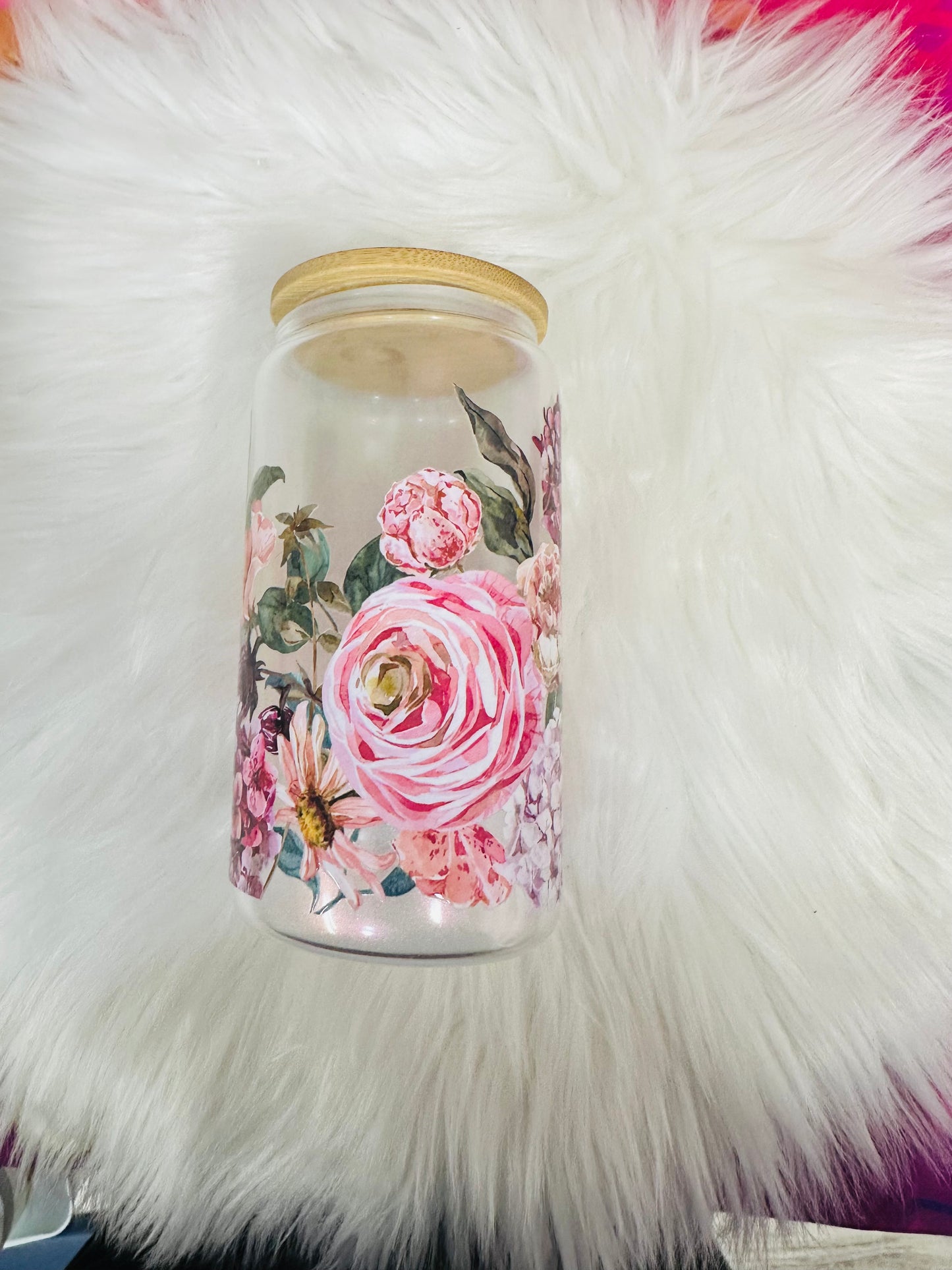 16oz Glass Can - flowers