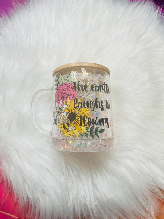 9oz Glitter Globe Mug - Flowers