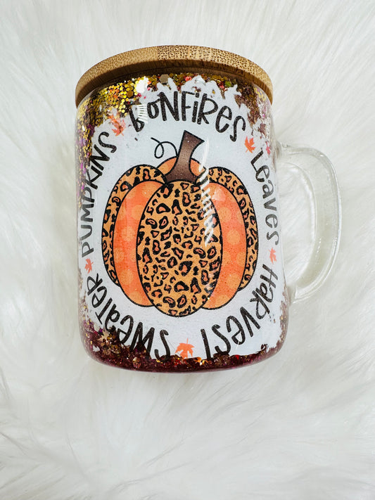 9oz Glass Snowglobe mug Fall Vibes